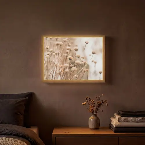 Droogbloemen - Beige - Bloemen - Natuur Light Box met batterij (Wandlamp) middel -sfeer4