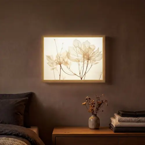 Droogbloemen - Beige - Planten - Wit Light Box met batterij (Wandlamp) middel -sfeer4