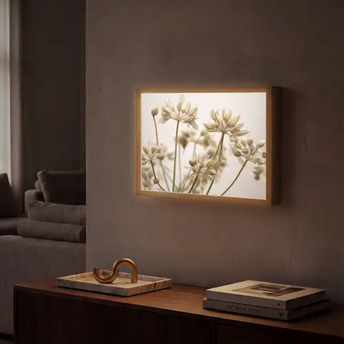 Droogbloemen - Beige - Wit - Planten Light Box met batterij (Wandlamp) middel -sfeer1