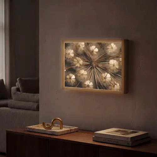 Droogbloemen - Bruin - Natuur Light Box met batterij (Wandlamp) middel -sfeer1