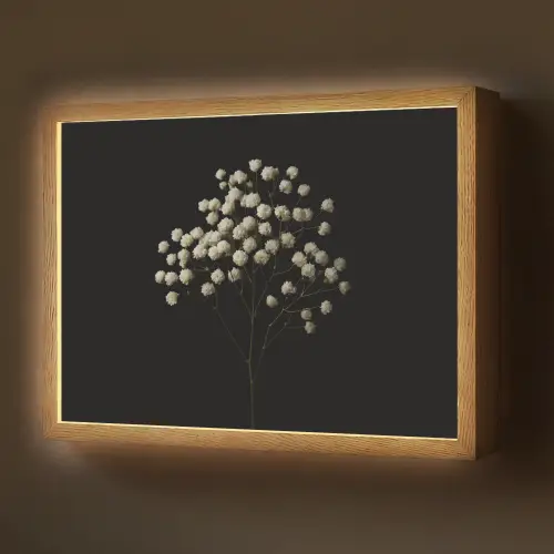 Gipskruid - Bloemetjes - Wit - Minimalistisch Light Box met batterij (Wandlamp) middel -z3d_website