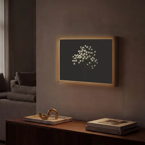 Gipskruid - Bloemetjes - Wit - Minimalistisch Light Box met batterij (Wandlamp) middel -sfeer1