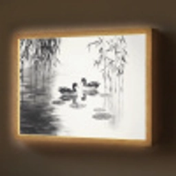Eenden - Waterlelies - Riet - Zwart Light Box met batterij (Wandlamp) middel -z3d_website