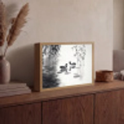 Eenden - Waterlelies - Riet - Zwart Light Box met batterij (Wandlamp) middel -sfeer2