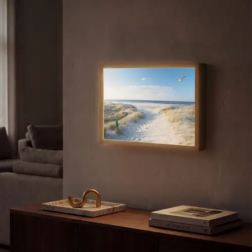 Duin - Meeuw - Strand - Zee - Zon Light Box met batterij (Wandlamp) middel -sfeer1