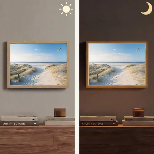 Duin - Meeuw - Strand - Zee - Zon Light Box met batterij (Wandlamp) middel -sfeer3