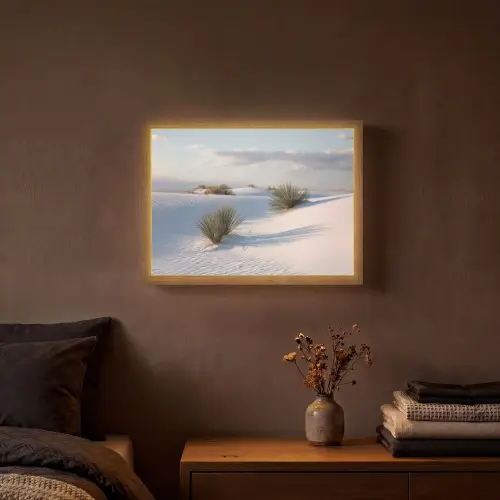 Duinen - Gras - Wolken - Beige Light Box met batterij (Wandlamp) middel -sfeer4