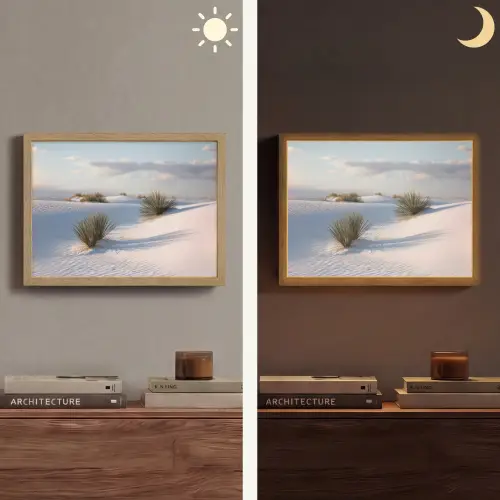 Duinen - Gras - Wolken - Beige Light Box met batterij (Wandlamp) middel -sfeer3