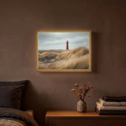 Duinen - Vuurtoren - Rood - Lucht Light Box met batterij (Wandlamp) middel -sfeer4