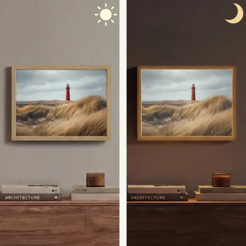Duinen - Vuurtoren - Rood - Lucht Light Box met batterij (Wandlamp) middel -sfeer3