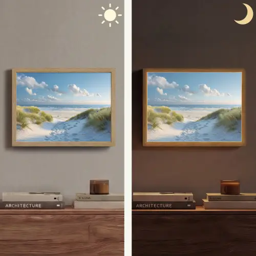 Duinen - Zomer - Zon - Landschap - Zee Light Box met batterij (Wandlamp) middel -sfeer3