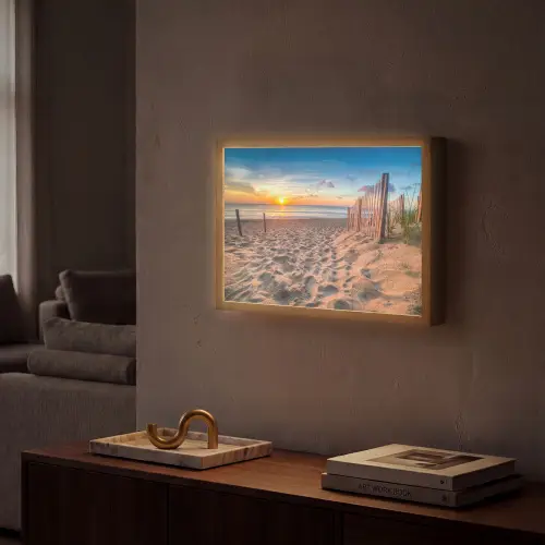 Duinen - Zonsondergang - Strand - Zee - Horizon Light Box met batterij (Wandlamp) middel -sfeer1