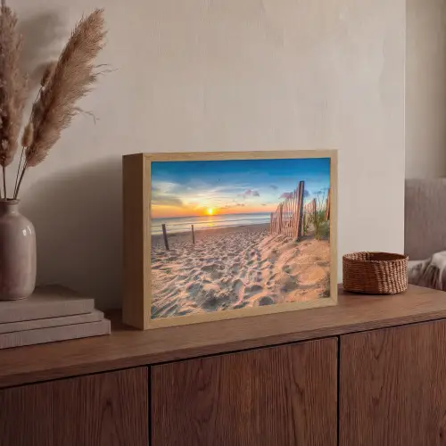 Duinen - Zonsondergang - Strand - Zee - Horizon Light Box met batterij (Wandlamp) middel -sfeer2