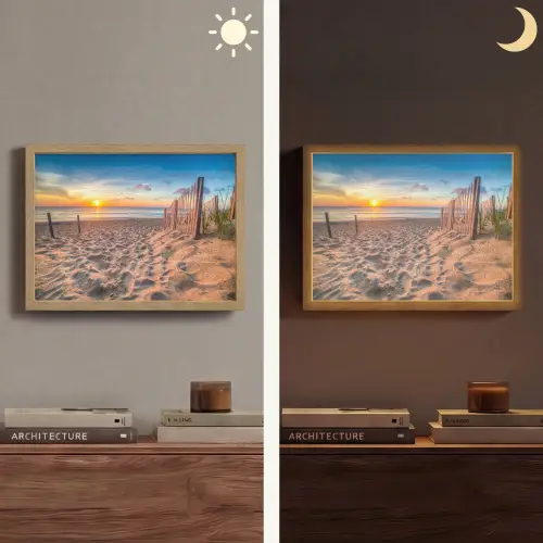 Duinen - Zonsondergang - Strand - Zee - Horizon Light Box met batterij (Wandlamp) middel -sfeer3