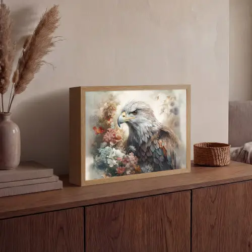 Arend - Adelaar - Vogel - Bloemen - Natuur Light Box met batterij (Wandlamp) middel -sfeer2