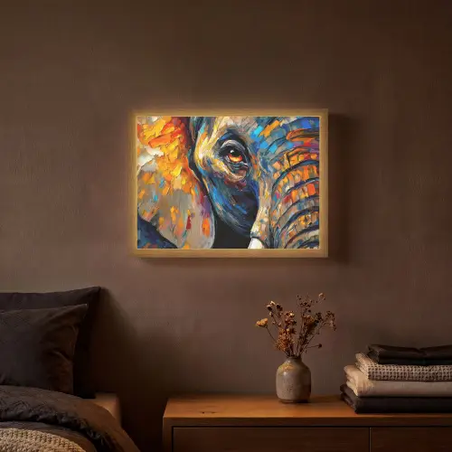 Olifant - Kunst - Dieren Light Box met batterij (Wandlamp) middel -sfeer4