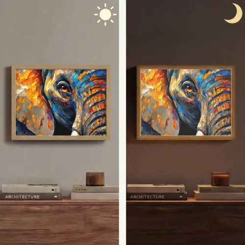 Olifant - Kunst - Dieren Light Box met batterij (Wandlamp) middel -sfeer3