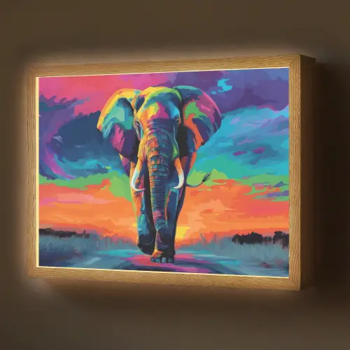 Olifant - Kleurrijk - Lucht - Abstract Light Box met batterij (Wandlamp) middel -z3d_website