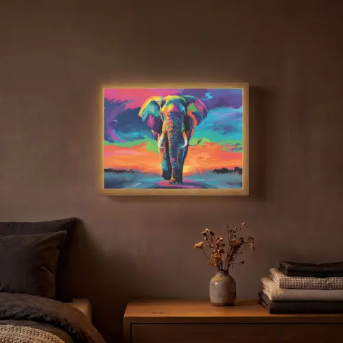 Olifant - Kleurrijk - Lucht - Abstract Light Box met batterij (Wandlamp) middel -sfeer4