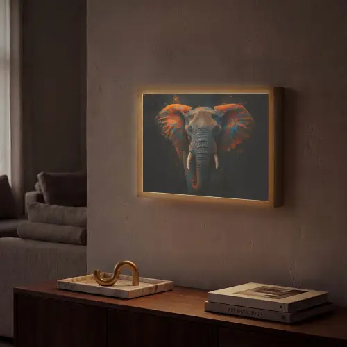 Olifant - Oranje - Oren Light Box met batterij (Wandlamp) middel -sfeer1