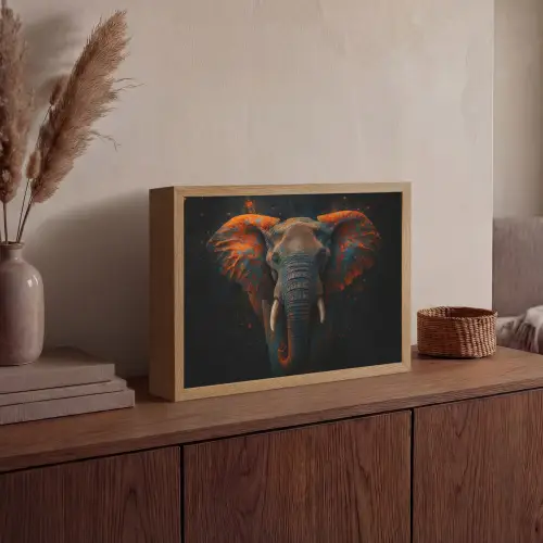 Olifant - Oranje - Oren Light Box met batterij (Wandlamp) middel -sfeer2