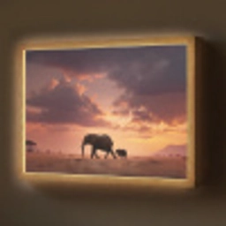 Olifanten - Grasland - Zonsondergang Light Box met batterij (Wandlamp) middel -z3d_website