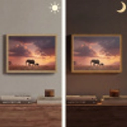 Olifanten - Grasland - Zonsondergang Light Box met batterij (Wandlamp) middel -sfeer3