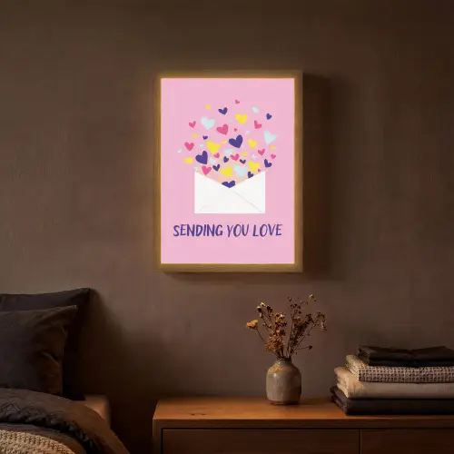 Envelop - Love - Hartjes - Valentijn Light Box met batterij (Wandlamp) middel -sfeer4