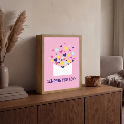 Envelop - Love - Hartjes - Valentijn Light Box met batterij (Wandlamp) middel -sfeer2