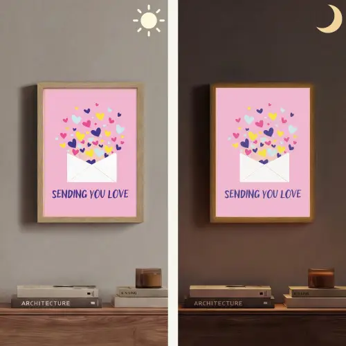 Envelop - Love - Hartjes - Valentijn Light Box met batterij (Wandlamp) middel -sfeer3