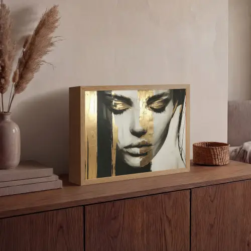 Ogen - Gezicht - Goud - Strepen Light Box met batterij (Wandlamp) middel -sfeer2
