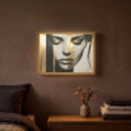 Ogen - Gezicht - Goud - Strepen Light Box met batterij (Wandlamp) middel -sfeer4