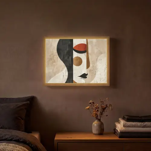 Gezicht - Abstract - Kunst - Vormen Light Box met batterij (Wandlamp) middel -sfeer4