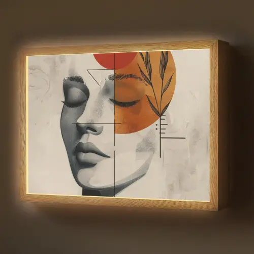 Gezicht - Cirkels - Kunst - Modern Light Box met batterij (Wandlamp) middel -z3d_website