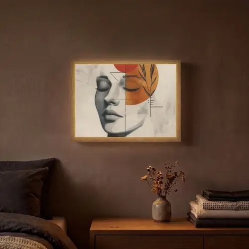 Gezicht - Cirkels - Kunst - Modern Light Box met batterij (Wandlamp) middel -sfeer4