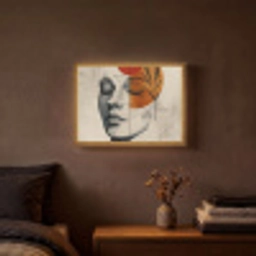 Gezicht - Cirkels - Kunst - Modern Light Box met batterij (Wandlamp) middel -sfeer4