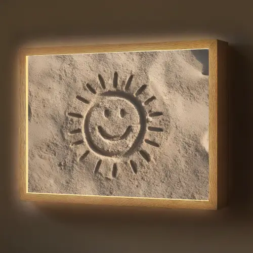 Gezichtje - Zon - Zand - Getekend Light Box met batterij (Wandlamp) middel -z3d_website