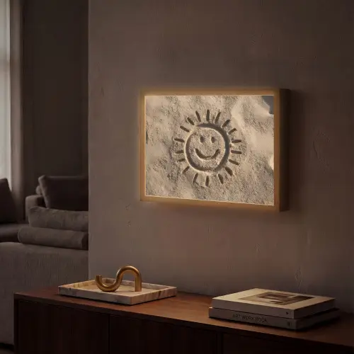 Gezichtje - Zon - Zand - Getekend Light Box met batterij (Wandlamp) middel -sfeer1