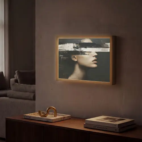 Gezicht - Vrouw - Zwart - Abstract Light Box met batterij (Wandlamp) middel -sfeer1