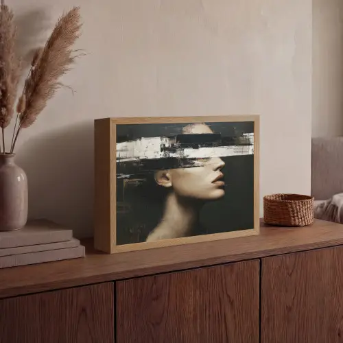 Gezicht - Vrouw - Zwart - Abstract Light Box met batterij (Wandlamp) middel -sfeer2
