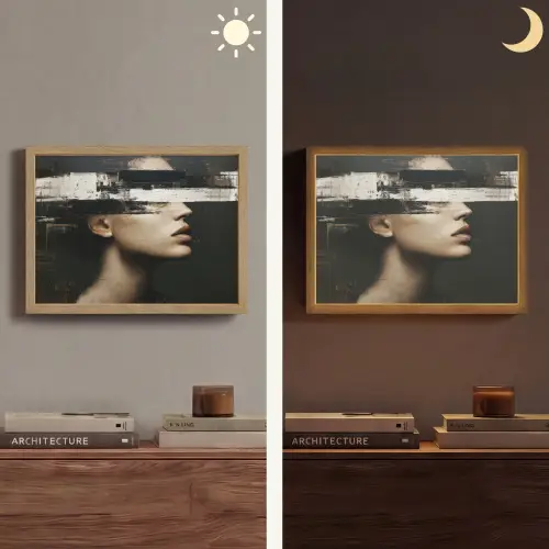 Gezicht - Vrouw - Zwart - Abstract Light Box met batterij (Wandlamp) middel -sfeer3