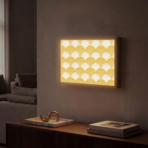 Waaier - Geel - Art Light Box met batterij (Wandlamp) middel 907 -sfeer1