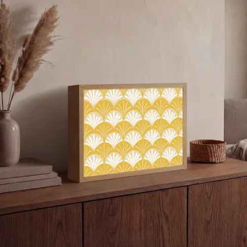 Waaier - Geel - Art Light Box met batterij (Wandlamp) middel 907 -sfeer2