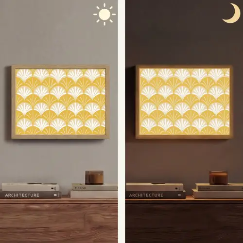 Waaier - Geel - Art Light Box met batterij (Wandlamp) middel 907 -sfeer3