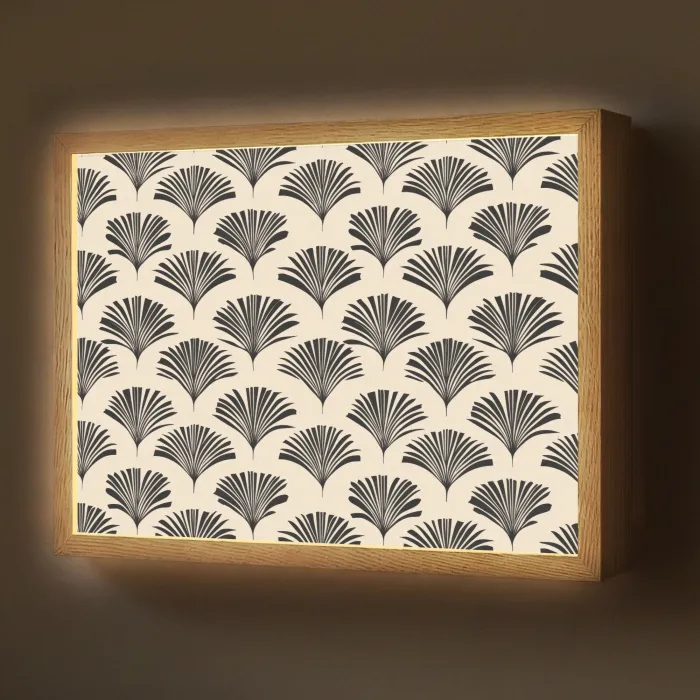 Waaiers - Botanisch - Zwart - Beige Light Box met batterij (Wandlamp) middel 907 -z3d_website