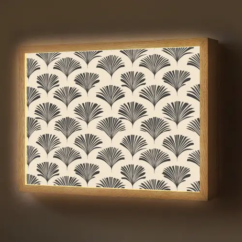 Waaiers - Botanisch - Zwart - Beige Light Box met batterij (Wandlamp) middel 907 -z3d_website