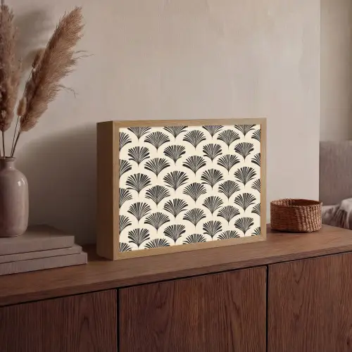 Waaiers - Botanisch - Zwart - Beige Light Box met batterij (Wandlamp) middel 907 -sfeer2