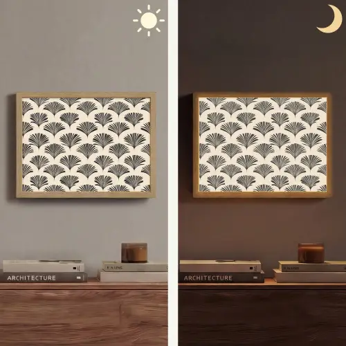Waaiers - Botanisch - Zwart - Beige Light Box met batterij (Wandlamp) middel 907 -sfeer3