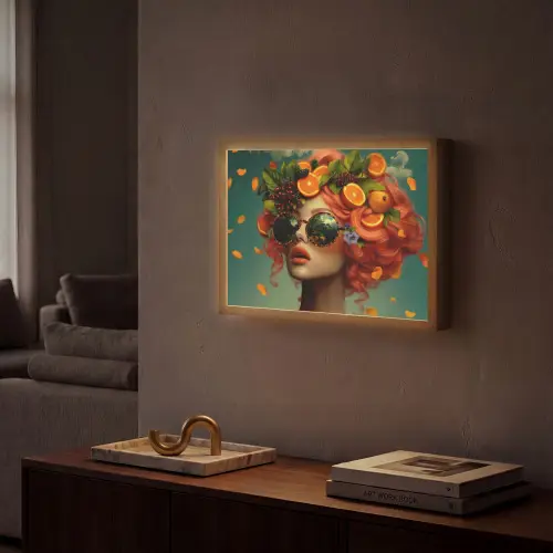 Vrouw - Sinaasappel - Bessen - Oranje Light Box met batterij (Wandlamp) middel -sfeer1
