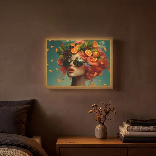 Vrouw - Sinaasappel - Bessen - Oranje Light Box met batterij (Wandlamp) middel -sfeer4